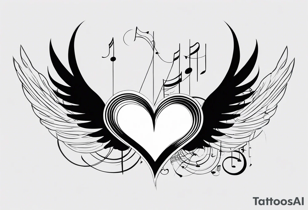 heart, wings, music tattoo idea
