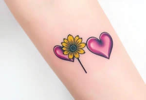 simple with Purple Hearts with yellow daisy with cross tattoo idea