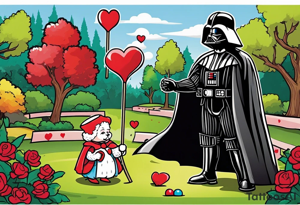 Darth Vader playing croquet with the queen of hearts and bob ross tattoo idea