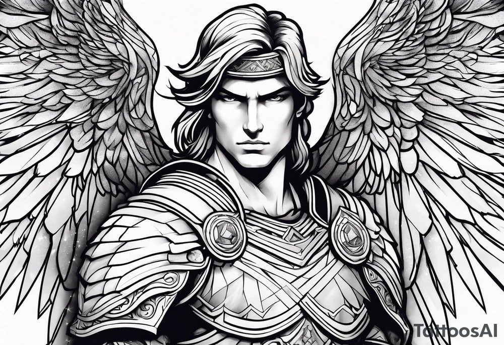 Male angel warrior tattoo idea
