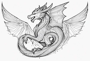 angel, dragon, geometric lines, figures, constellation cancer tattoo idea