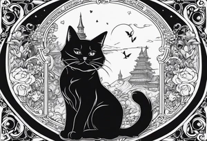 Cat witch looking suspiciously off into the horizon tattoo idea