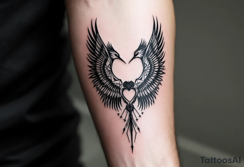 deux corbeau
épée 
un crane
un coeur tattoo idea