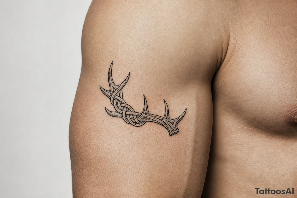 Caribou antler in Norse knot work open line concept stipple shading just one antler no background make it a realistic caribou antler shape tattoo idea