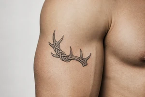 Caribou antler in Norse knot work open line concept stipple shading just one antler no background make it a realistic caribou antler shape tattoo idea