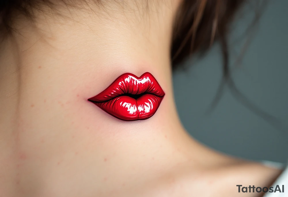 Cherry Bomb Lips – Bright cherry red kiss lipstick mark, bold and sultry, like a kiss left on a love letter. tattoo idea