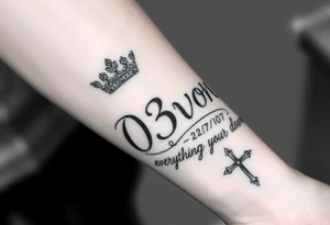 Name D3von with a crown and rose and cross and 03/27/07 with everything going down tattoo idea