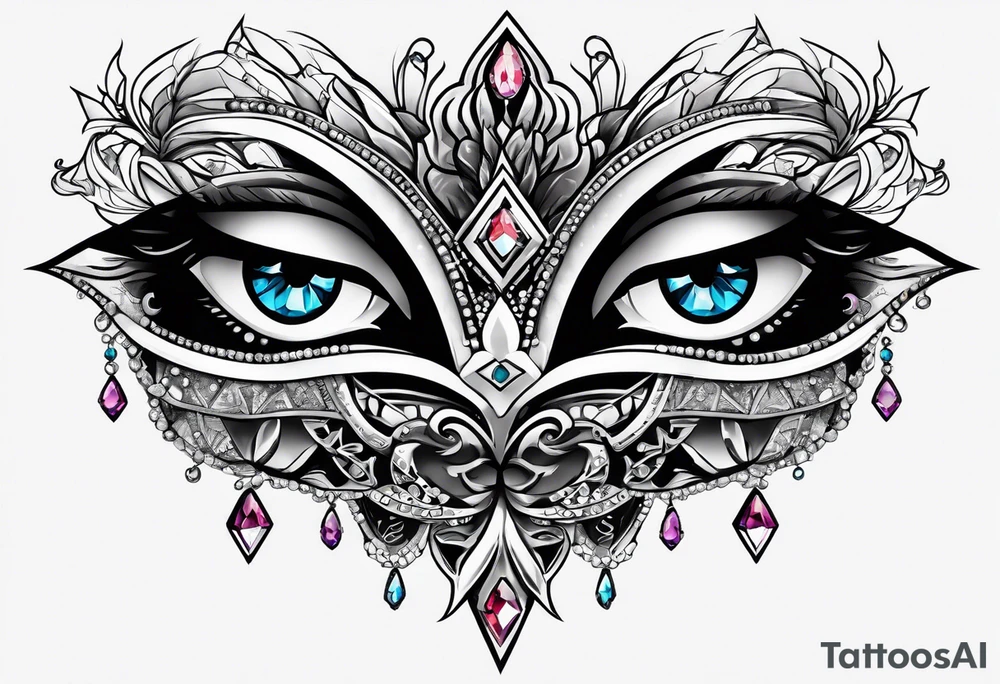 Dead Diamond queen wearing glasses add gemstones make her scarier darker tattoo idea