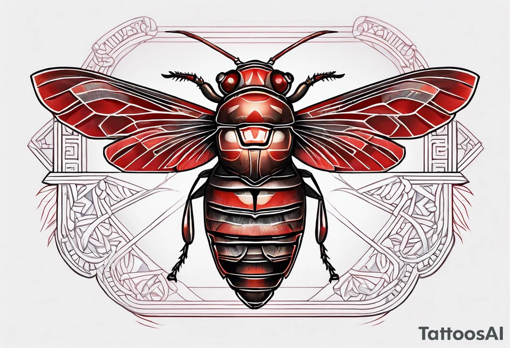 cicada on top of red greek visuals tattoo idea