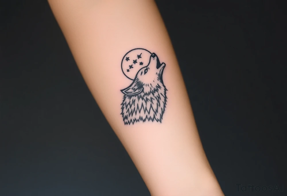 Realistic wolf howling at the moon tattoo idea
