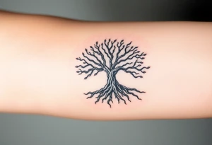 mystical tree of life with cosmic roots and celestial branches tattoo idea