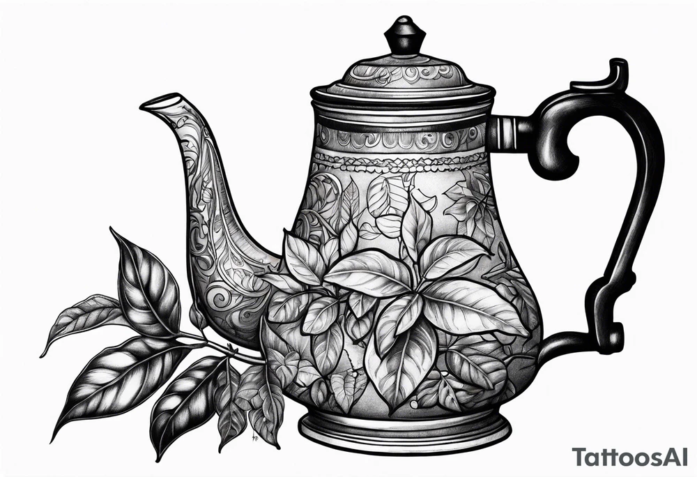 Coffee pot with coffee plant growing out of it tattoo idea