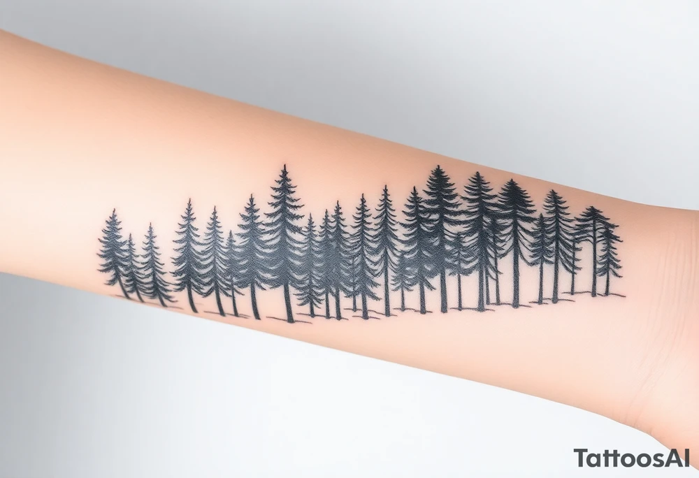 Densely wooded area full of tall pine trees tattoo idea