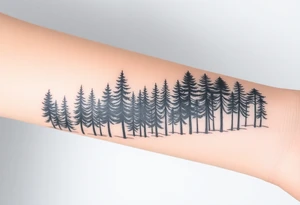Densely wooded area full of tall pine trees tattoo idea