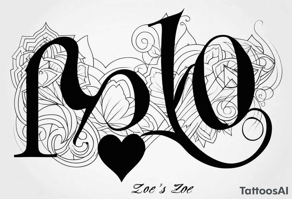 Zoe's name written with a heart next to the couple tattoo idea tattoo idea