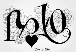 Zoe's name written with a heart next to the couple tattoo idea tattoo idea