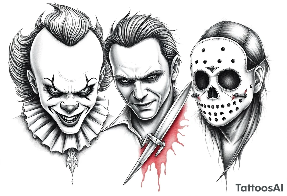 Pennywise, Freddy Krueger, Michael Meyers, jason voorhees, and chucky tattoo idea