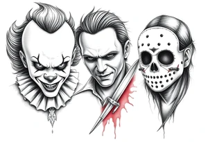 Pennywise, Freddy Krueger, Michael Meyers, jason voorhees, and chucky tattoo idea