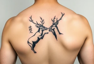 Photo realistic Vertical aligned nature scene with two deer fighting. 

This ai sucks tattoo idea