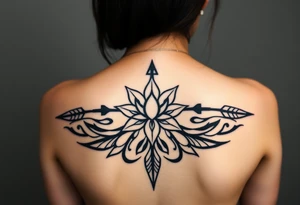 to cover up a arrow with lotus flower in centre tattoo idea