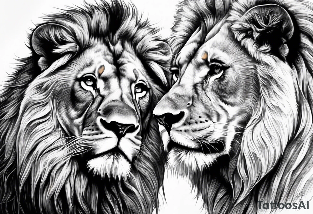 Realistic lion and lioness bonding tattoo idea