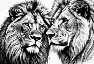 Realistic lion and lioness bonding tattoo idea