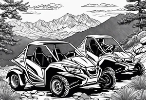Wasatch Mountain scape with a Honda ATC three wheeler and four turtles watching from the path tattoo idea