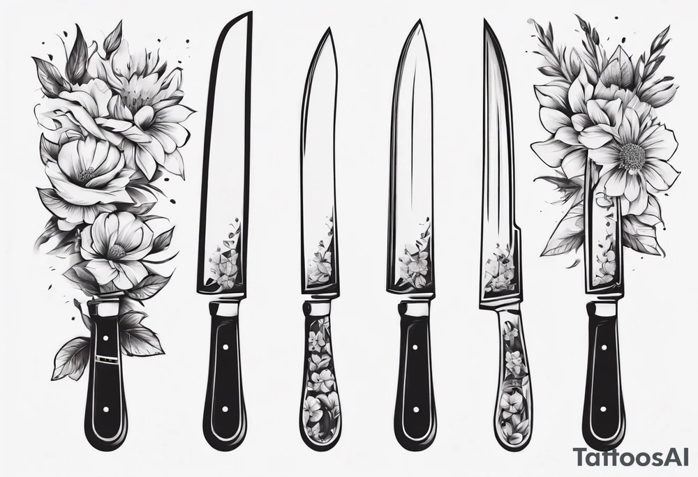 chef knife with flowers on the blade tattoo idea