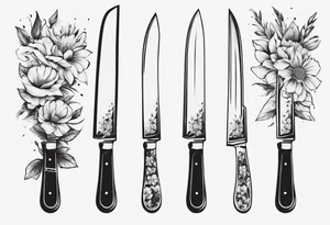 chef knife with flowers on the blade tattoo idea