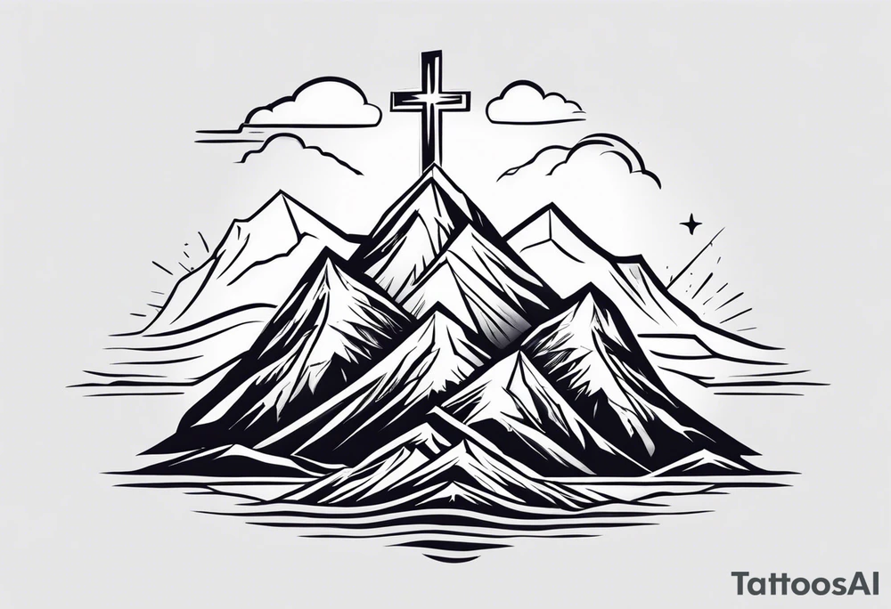 Small Cross on top if a one mountain tattoo idea