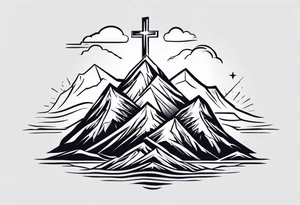 Small Cross on top if a one mountain tattoo idea