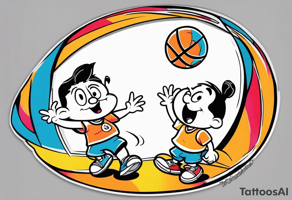 Dad playing basketball with 2 kids tattoo idea