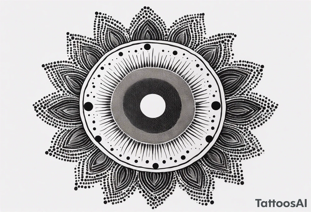 simple sun made of black dots and circles tattoo idea