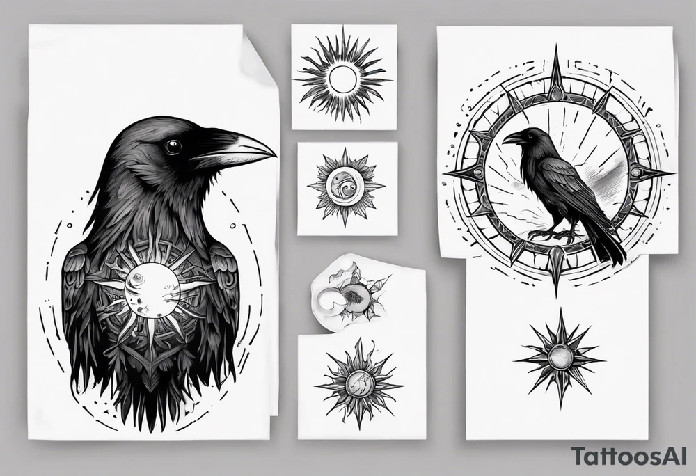 Cunning Raven with the Sun. tattoo idea