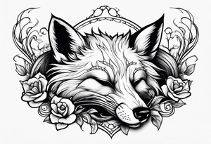 Creepy evil fox sleeping skull tattoo idea