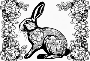 Rabbit and flowers tattoo idea