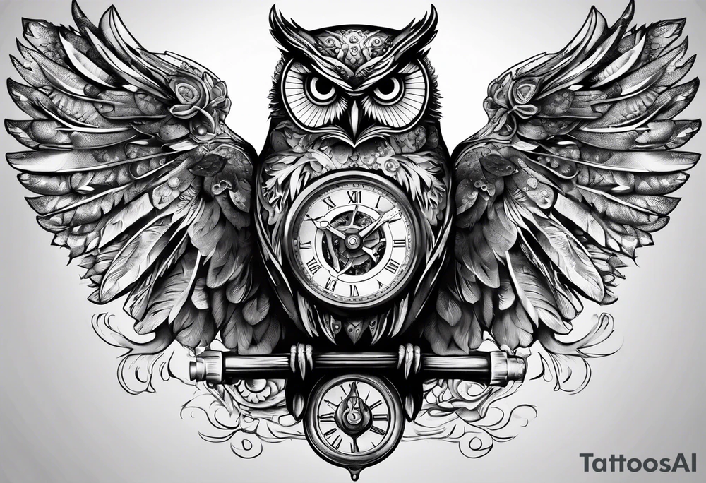 Owl with clockwork tattoo idea