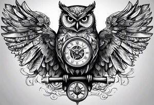 Owl with clockwork tattoo idea