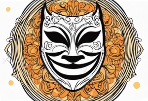 Laughing Male masquerade mask with orange and black circles tattoo idea