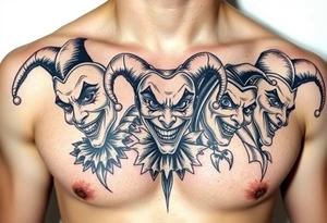 creative collage of jesters with different emotions jester tattoo idea