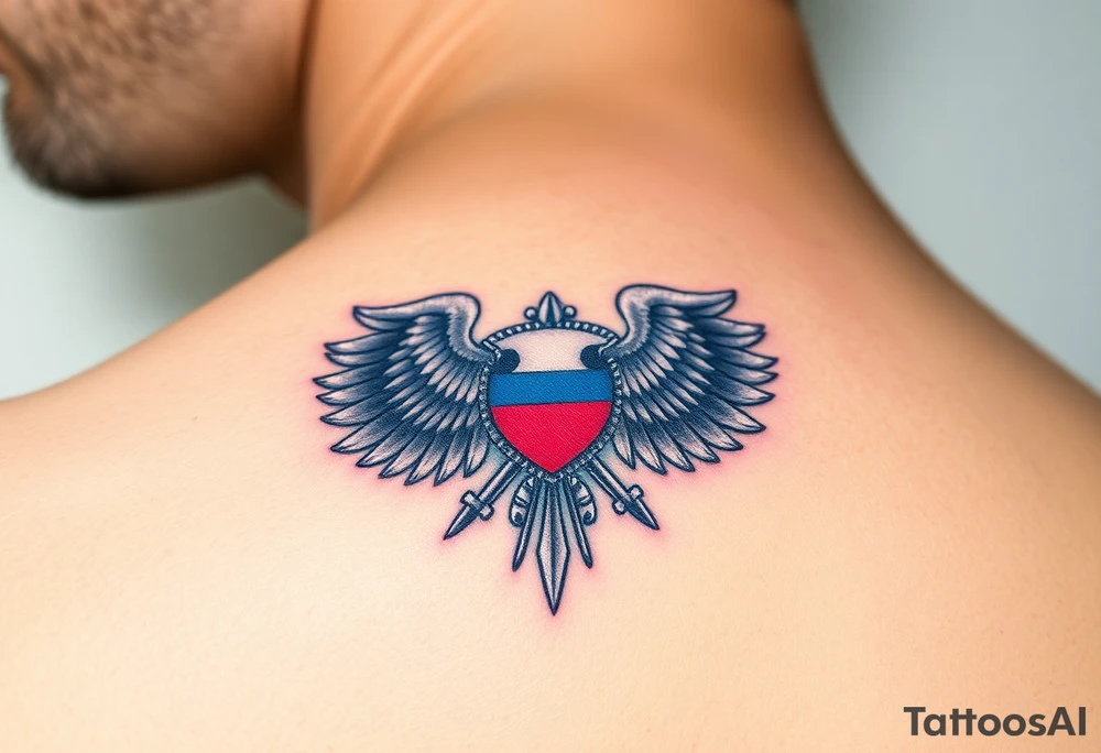 A Czech paratrooper badge with realistic shading, honoring military history with silver, red, and blue tones tattoo idea