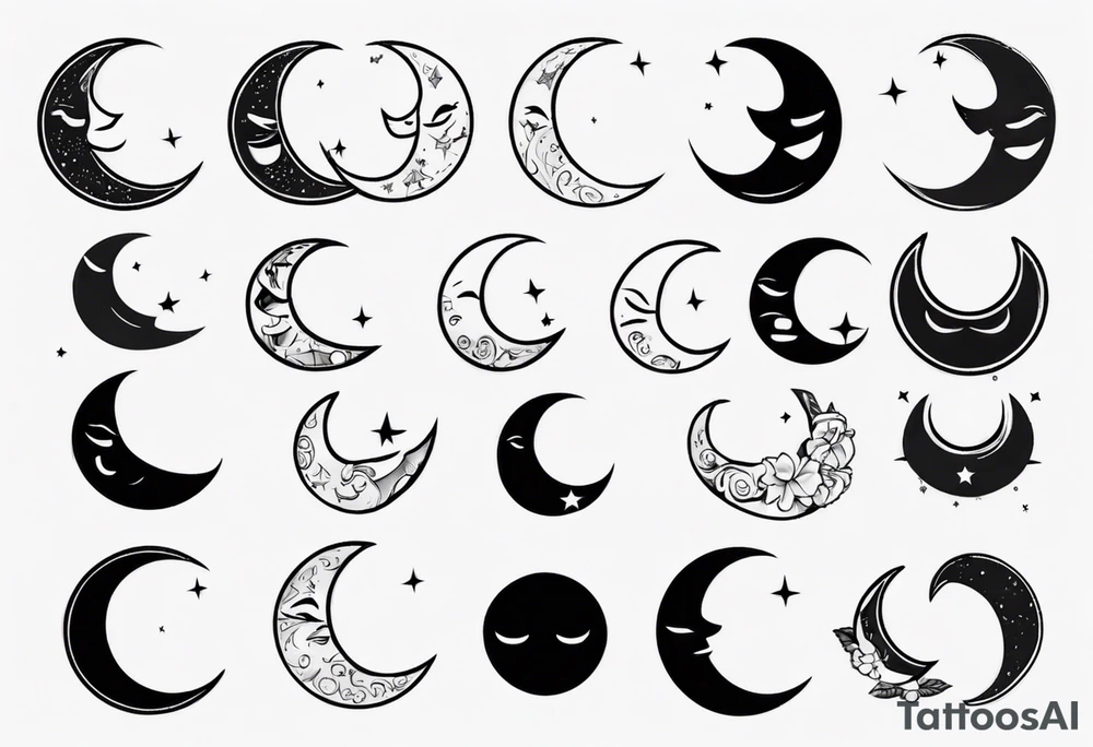 crescent moon with cartoon face for men tattoo idea