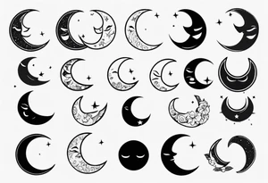 crescent moon with cartoon face for men tattoo idea