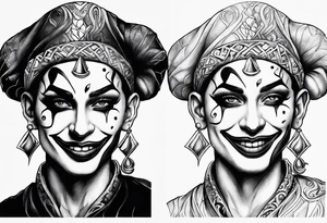 Happy and sad two face jester tattoo idea