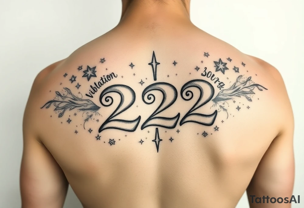 Bold 222 surrounded with love and stardust and vibration tattoo idea