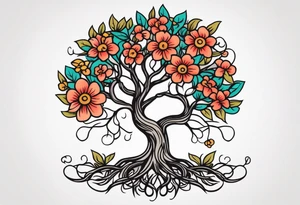 tree with roots 

old school vintage simple traditional design with vintage flowers surrounding
bold color simple tattoo idea