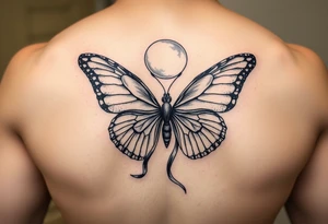 ethereal butterfly with flowing silk ribbons in moonlight tattoo idea