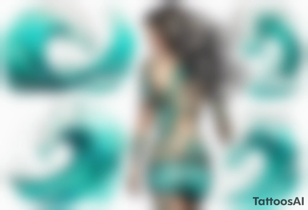 a turquoise water woman walking through crashing waves tattoo idea