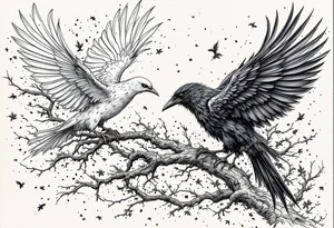 dove and raven fighting tattoo idea