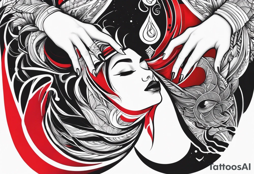 Deux main entrelacé par un fil rouge et une goutte d eau tattoo idea